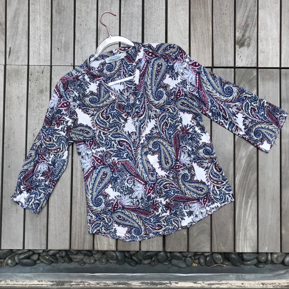 IT HIPPIE Burgundy & Blue Paisley Print Blouse